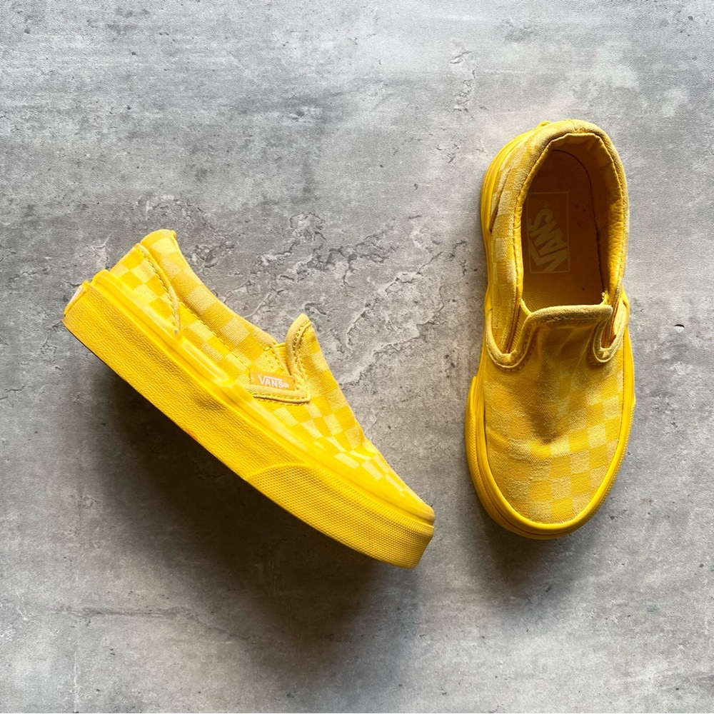 Vans Kids Classic Checkerboard Slip On Yellow Shoes 11